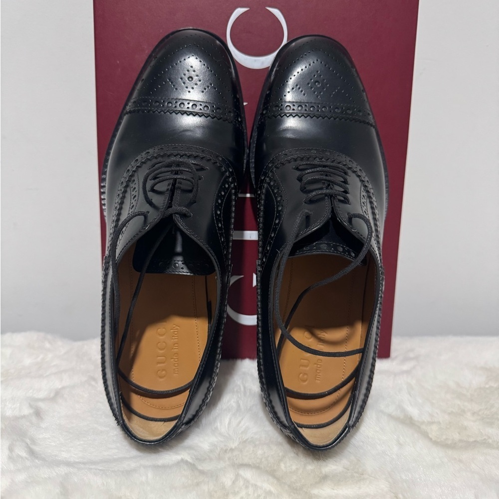 Gucci Black Brogue Men's Oxfords - Picture 4 of 11